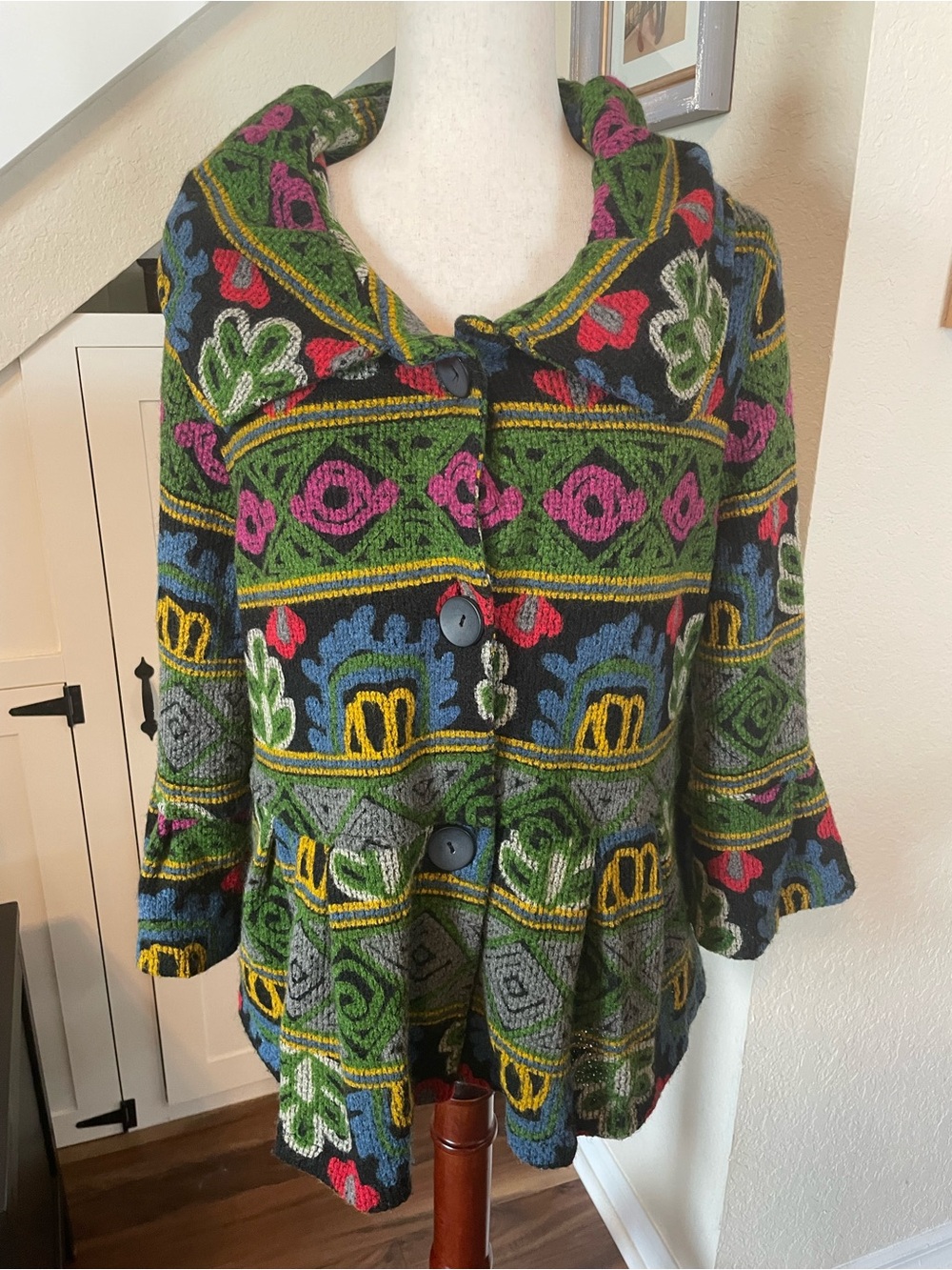 Damee Inc Colorful Autumn Swing Jacket XL Art To Wear Knit Boho Festival